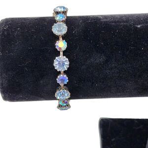 7" Weiss Signed Blue Rhinestone Vintage Womens Tennis Bracelet